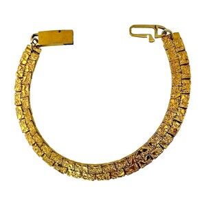 Vintage Gold Tone Textured Link Bracelet Brutalist Modernist Statement 7”